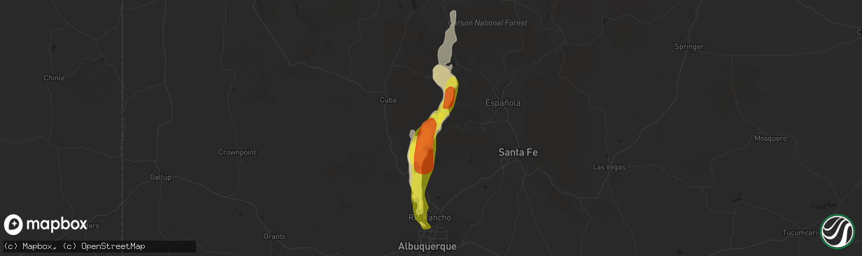 Hail map in Jemez Springs, NM on July 31, 2018