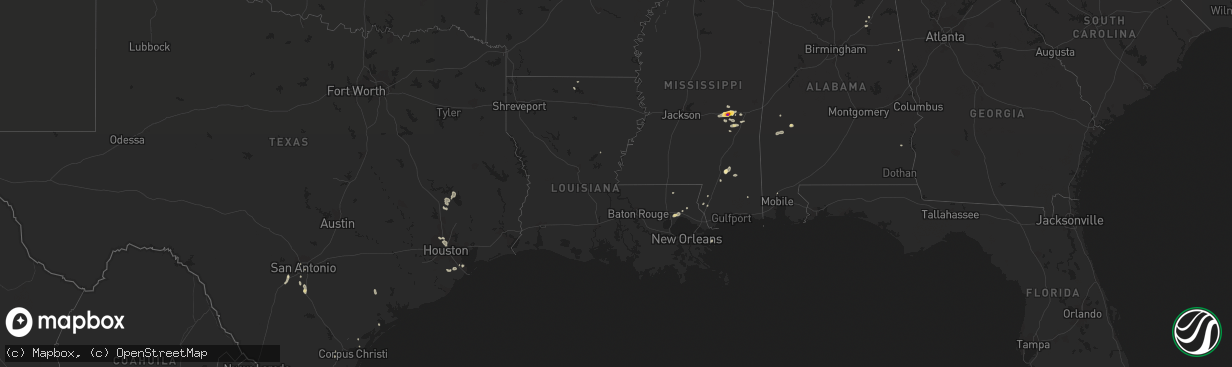 Hail map in Louisiana on July 31, 2018