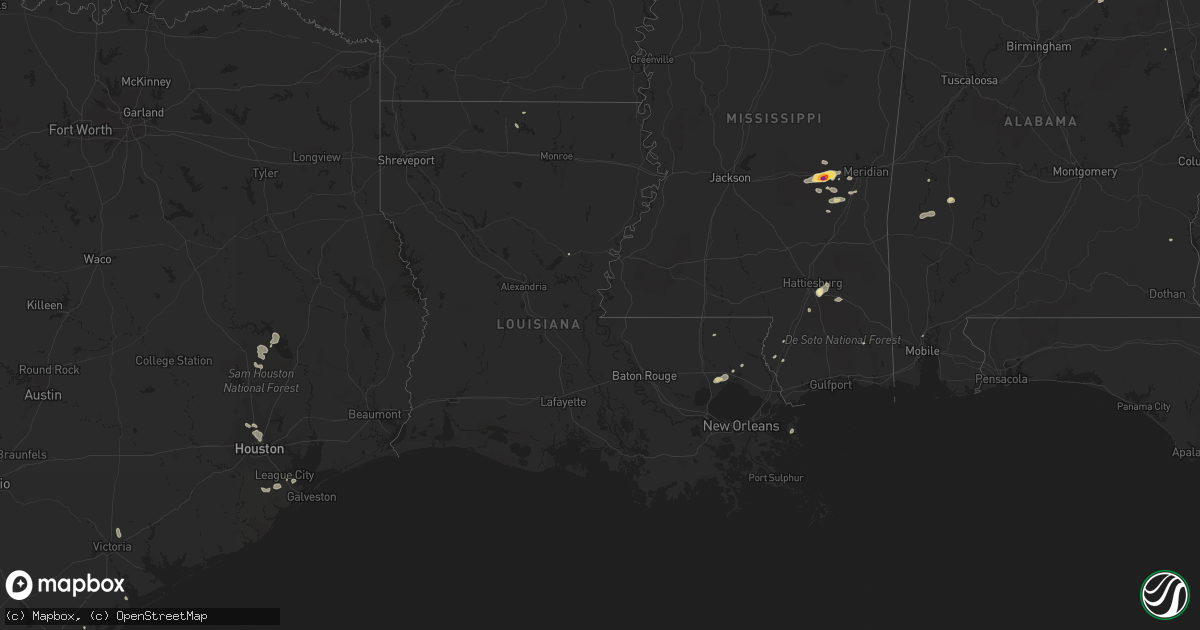 Hail map in Louisiana on July 31, 2018