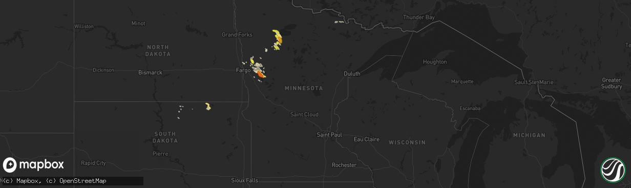 Hail map in Minnesota on July 31, 2018