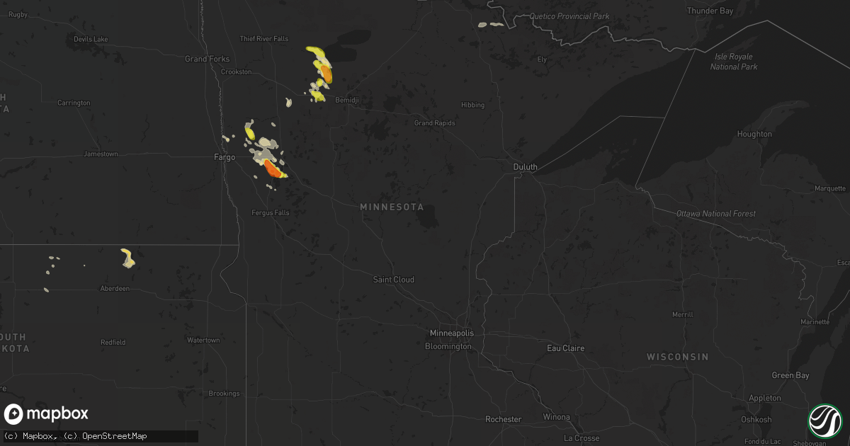 Hail map in Minnesota on July 31, 2018