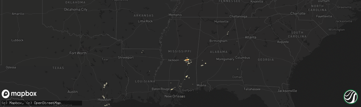 Hail map in Mississippi on July 31, 2018