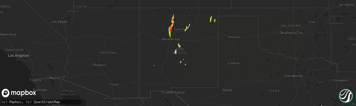 Hail map in New Mexico on July 31, 2018