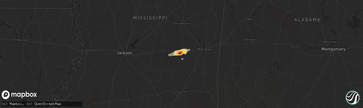 Hail map in Newton, MS on July 31, 2018