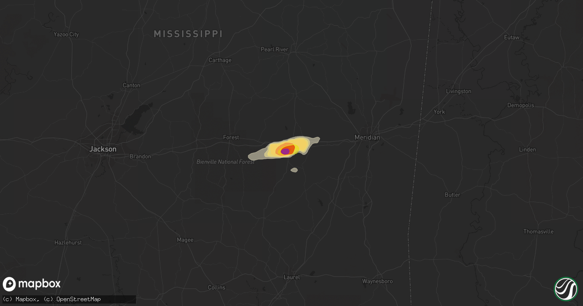 Hail map in Newton, MS on July 31, 2018