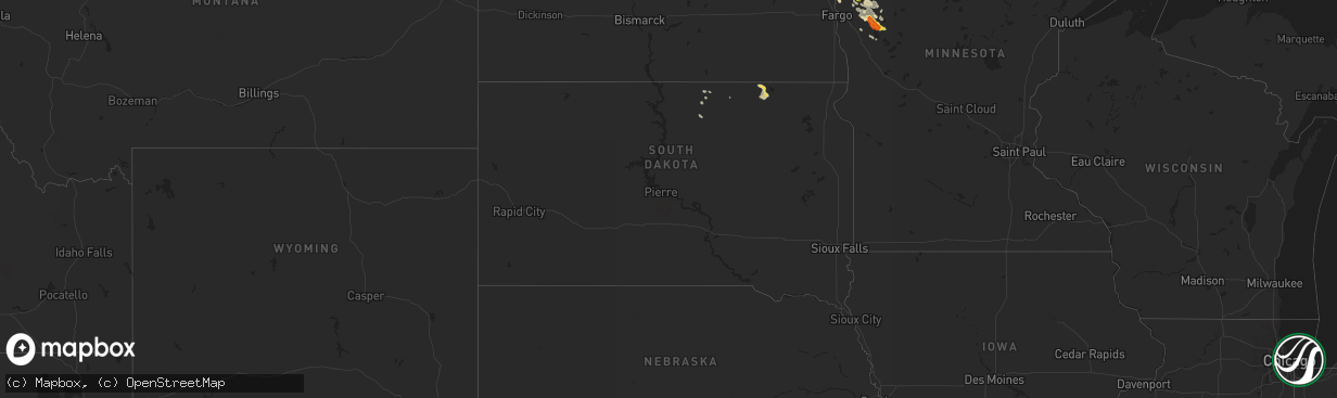 Hail map in South Dakota on July 31, 2018