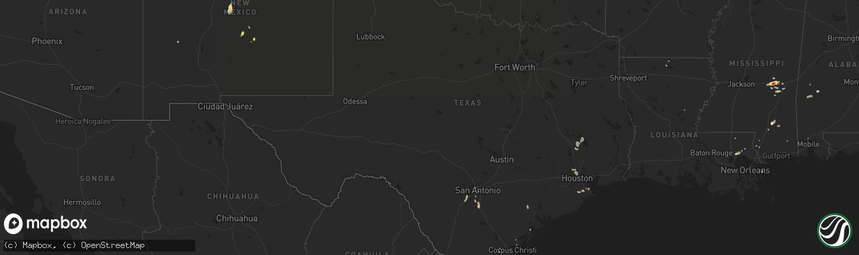 Hail map in Texas on July 31, 2018