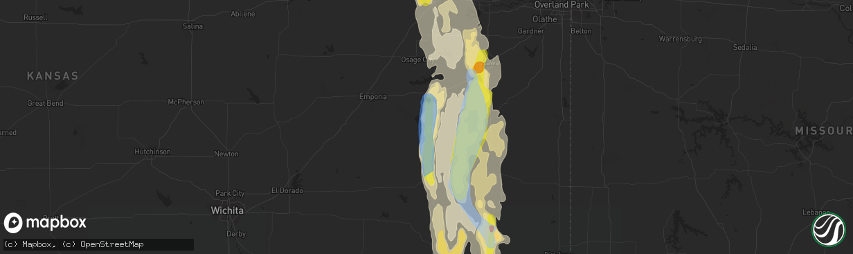 Hail map in Burlington, KS on July 31, 2019