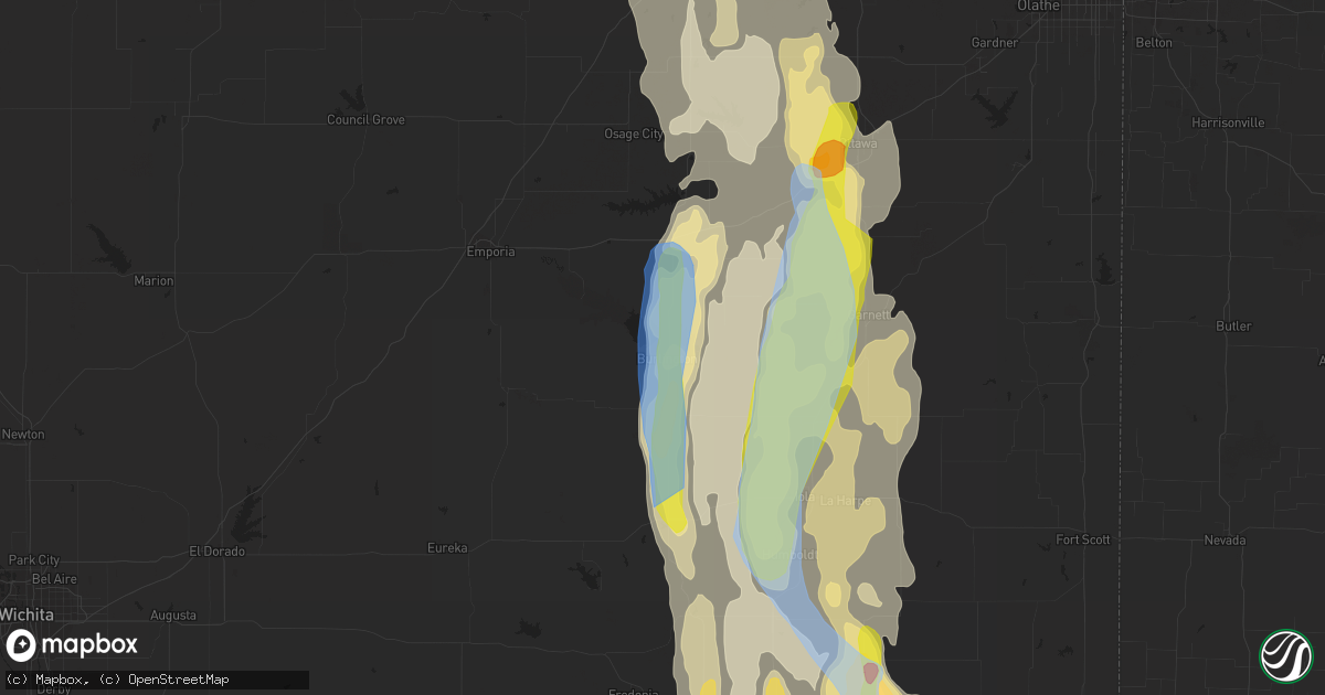 Hail map in Burlington, KS on July 31, 2019