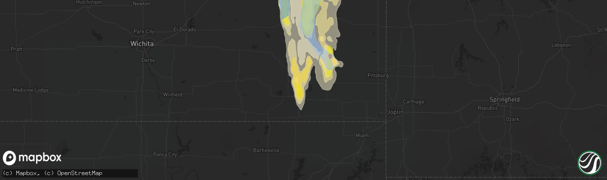 Hail map in Cherryvale, KS on July 31, 2019