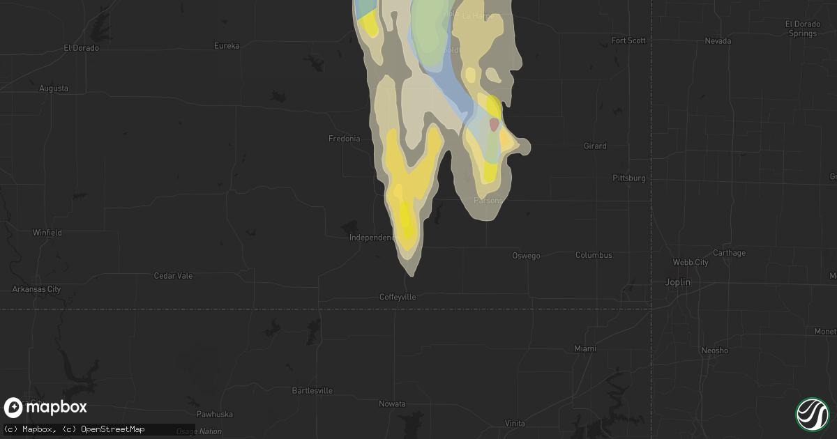 Hail map in Cherryvale, KS on July 31, 2019