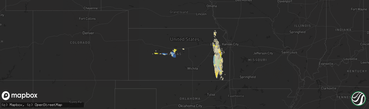 Hail map in Kansas on July 31, 2019