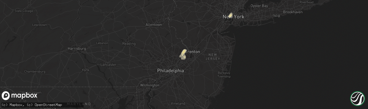 Hail map in Langhorne, PA on July 31, 2019