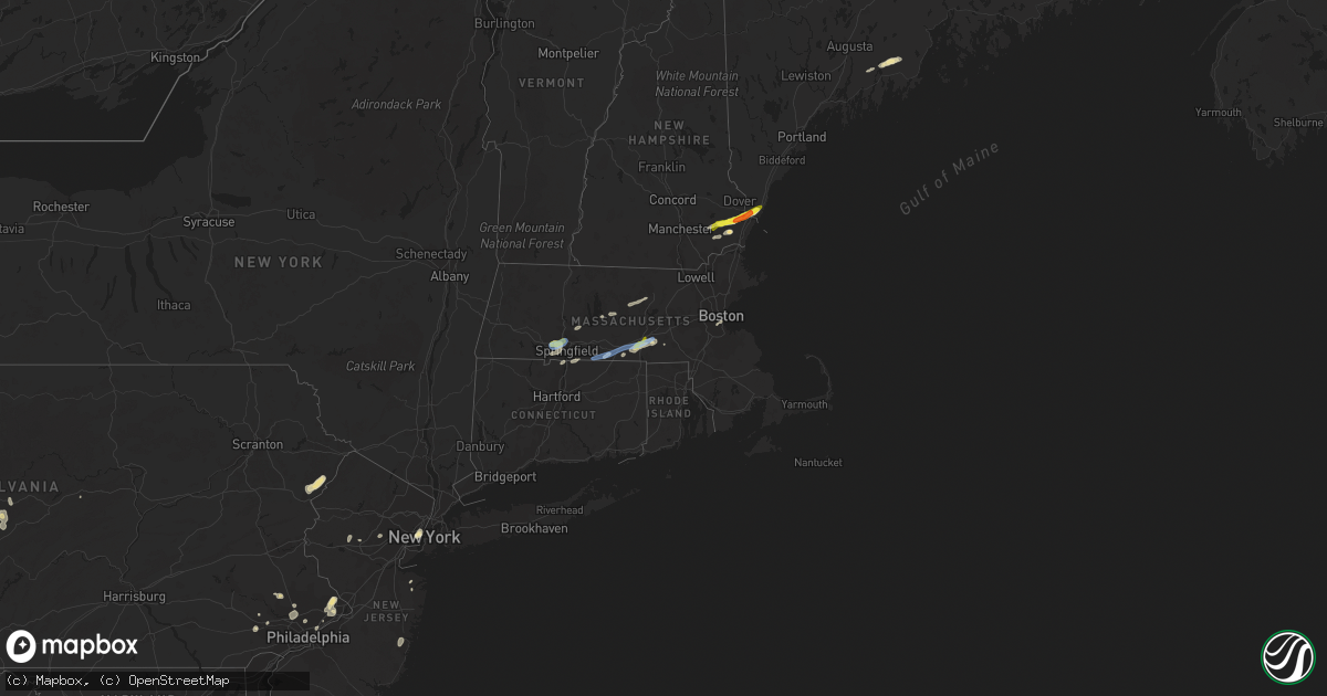 Hail map in Massachusetts on July 31, 2019