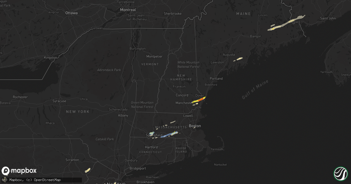 Hail map in New Hampshire on July 31, 2019