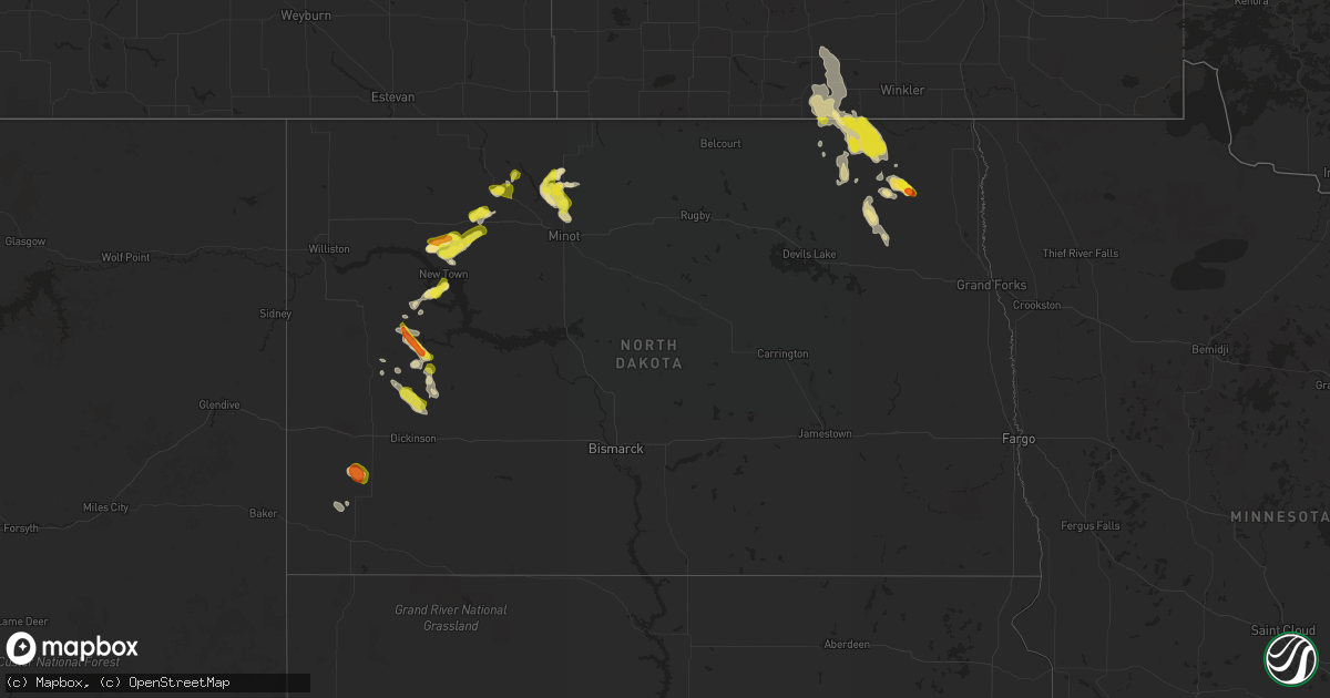 Hail map in North Dakota on July 31, 2019