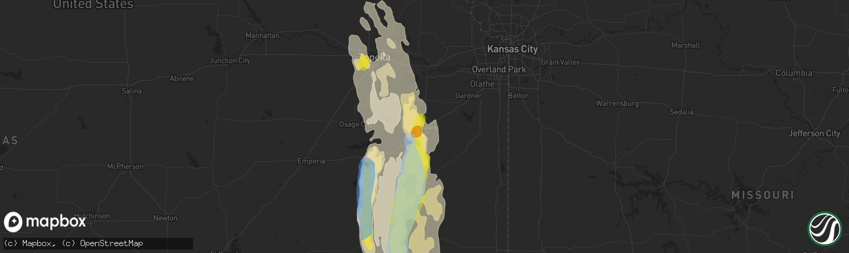 Hail map in Ottawa, KS on July 31, 2019