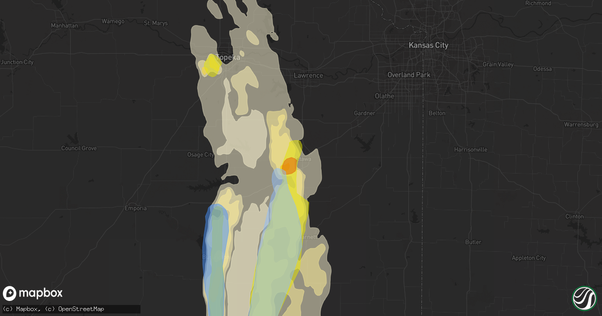 Hail map in Ottawa, KS on July 31, 2019