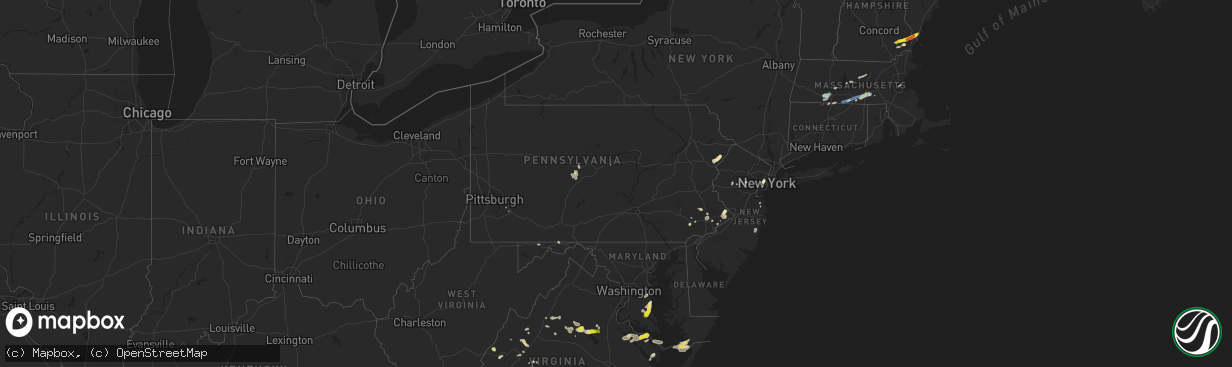 Hail map in Pennsylvania on July 31, 2019