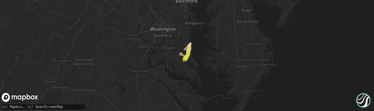 Hail map in Prince Frederick, MD on July 31, 2019