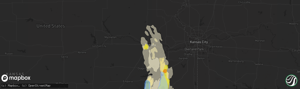 Hail map in Topeka, KS on July 31, 2019