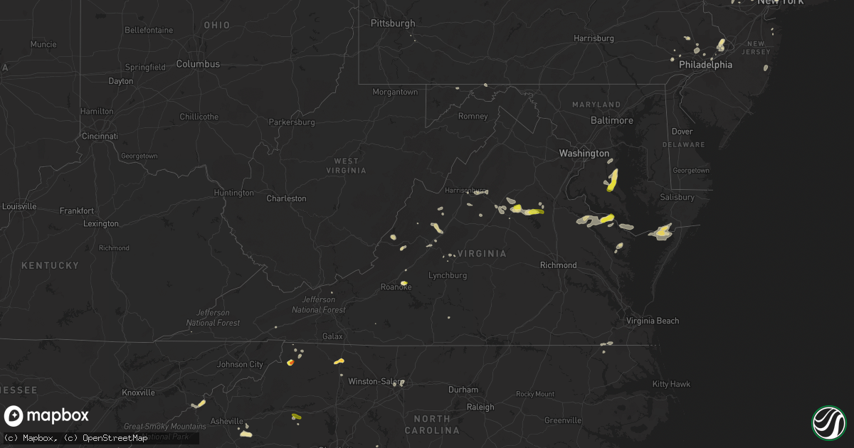 Hail map in Virginia on July 31, 2019