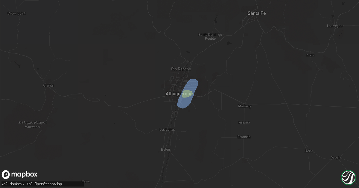 Hail map in Albuquerque, NM on July 31, 2020