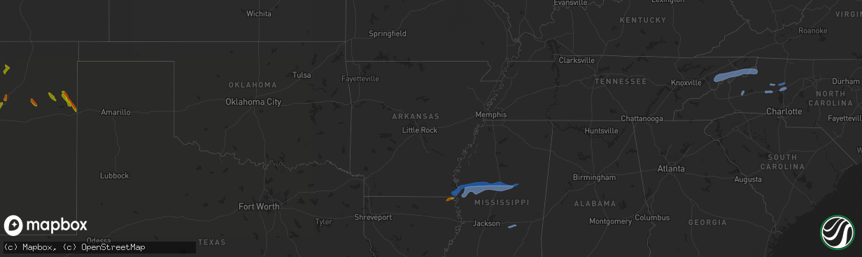 Hail map in Arkansas on July 31, 2020