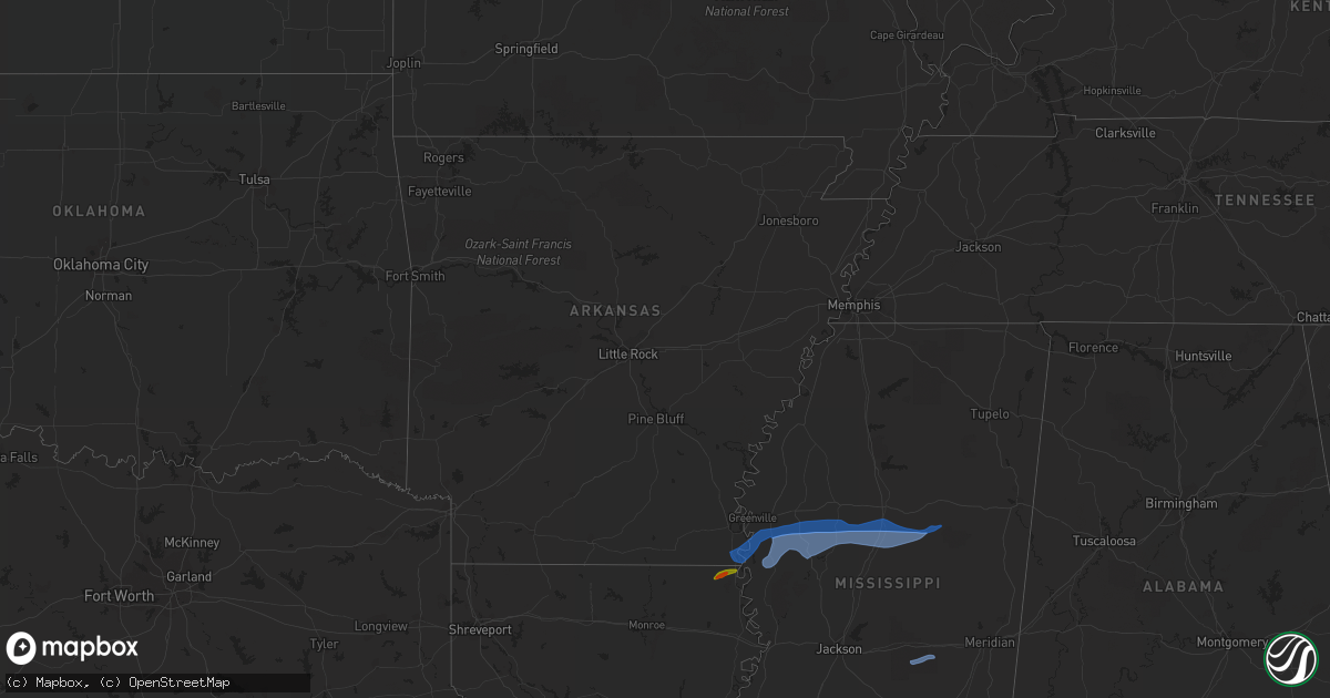 Hail map in Arkansas on July 31, 2020