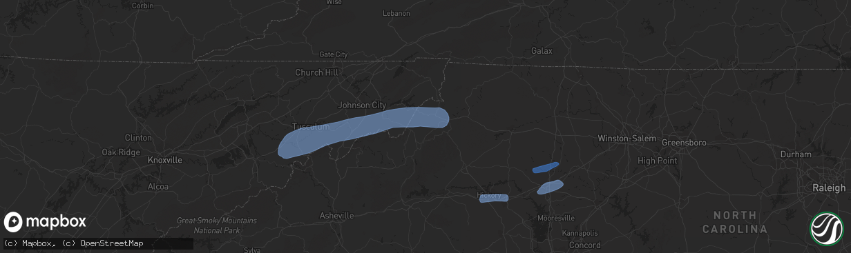 Hail map in Banner Elk, NC on July 31, 2020