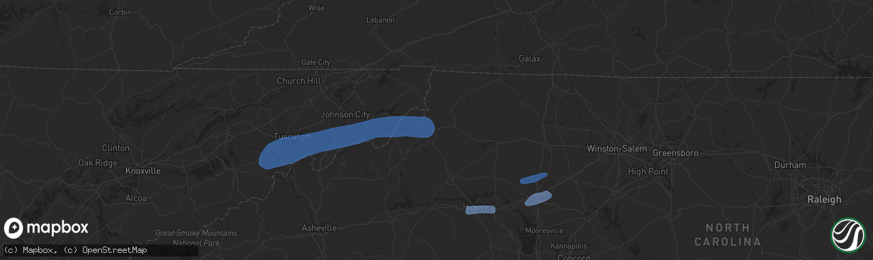 Hail map in Boone, NC on July 31, 2020