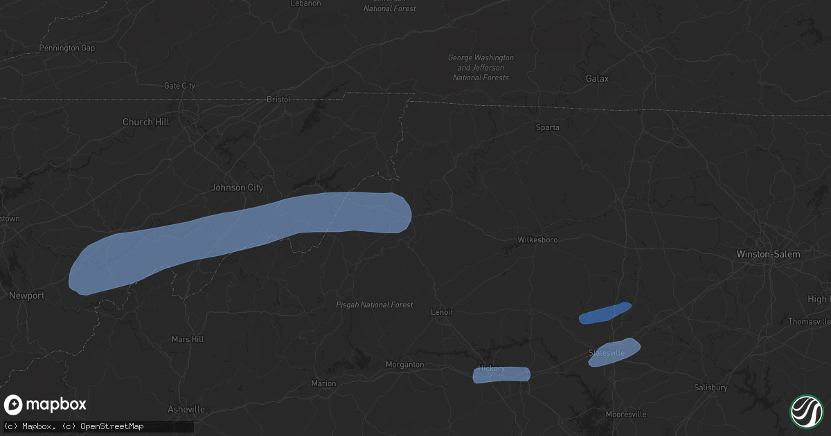 Hail map in Boone, NC on July 31, 2020