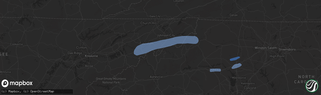 Hail map in Erwin, TN on July 31, 2020