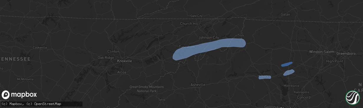 Hail map in Greeneville, TN on July 31, 2020