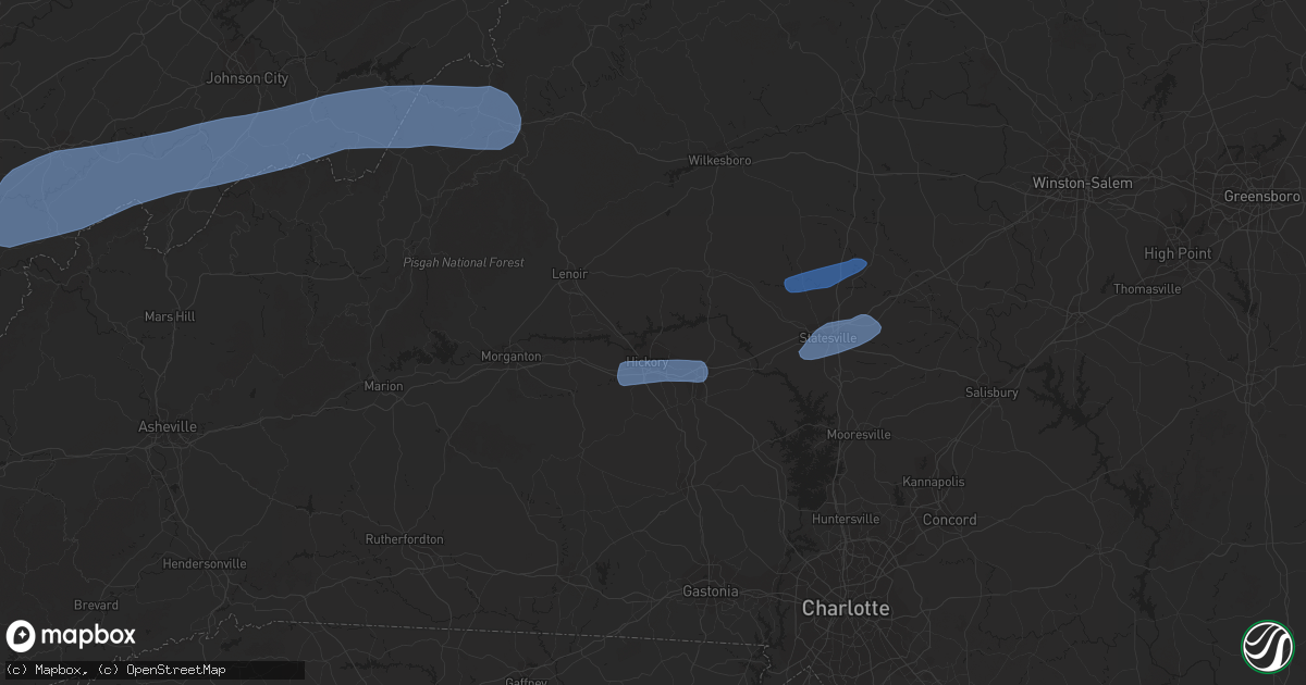 Hail map in Hickory, NC on July 31, 2020