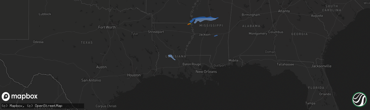 Hail map in Louisiana on July 31, 2020