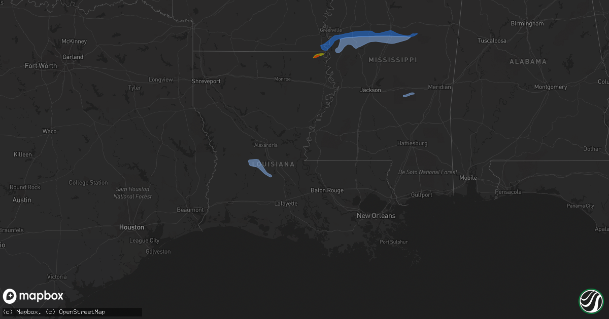 Hail map in Louisiana on July 31, 2020