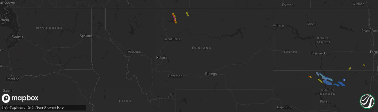 Hail map in Montana on July 31, 2020