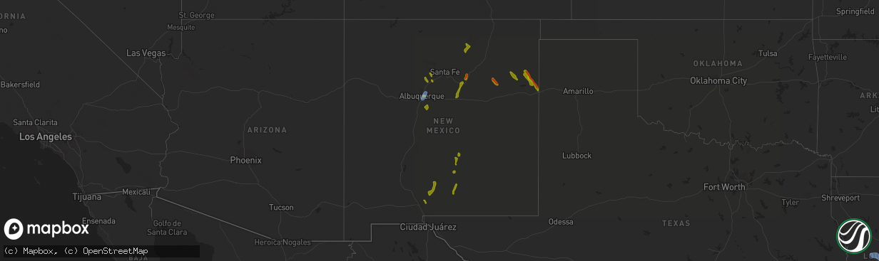 Hail map in New Mexico on July 31, 2020