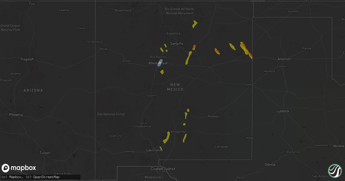 Hail map in New Mexico on July 31, 2020