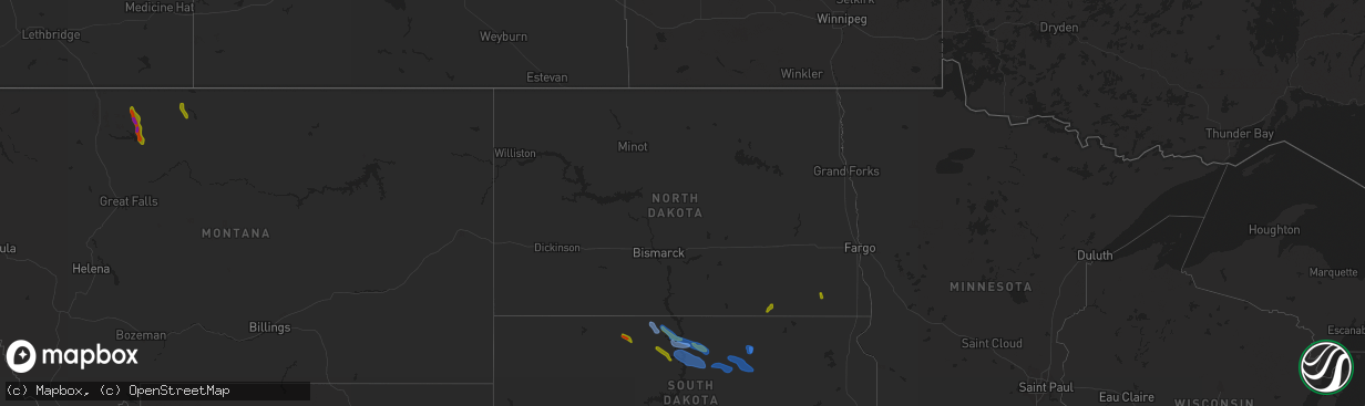 Hail map in North Dakota on July 31, 2020