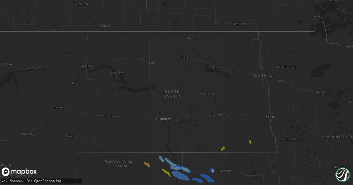 Hail map in North Dakota on July 31, 2020