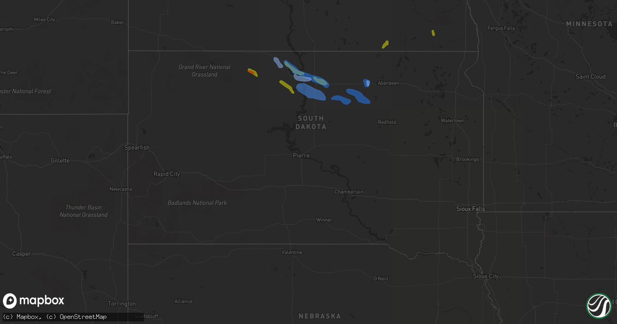 Hail map in South Dakota on July 31, 2020