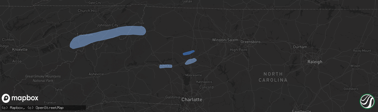 Hail map in Statesville, NC on July 31, 2020