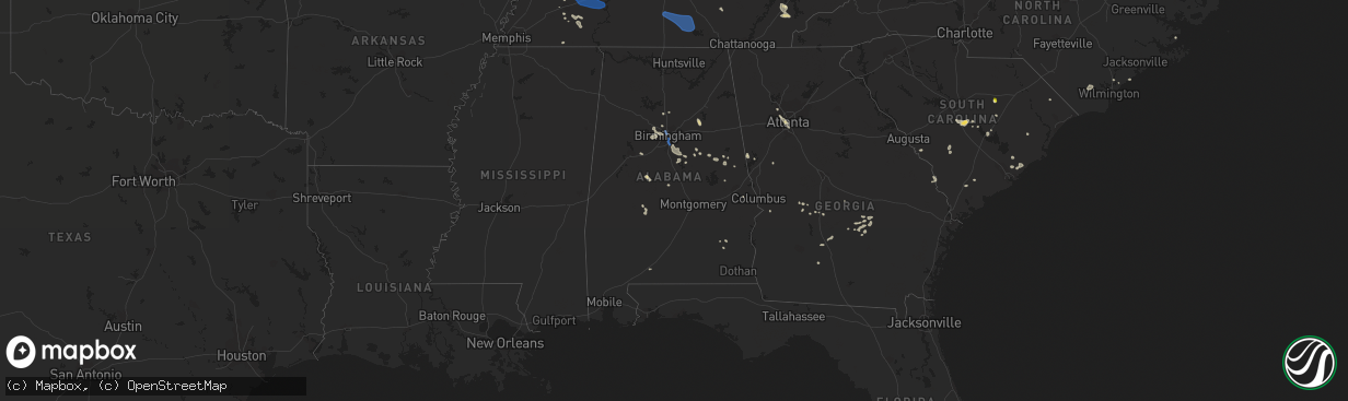 Hail map in Alabama on July 31, 2021