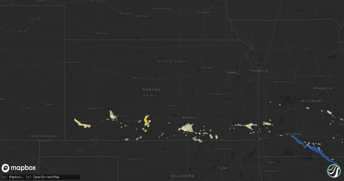 Hail map in Kansas on July 31, 2021