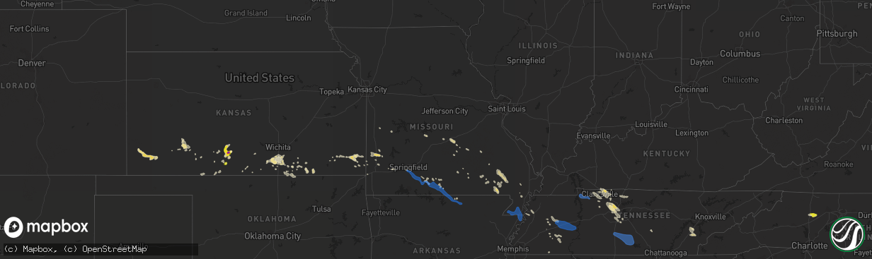 Hail map in Missouri on July 31, 2021