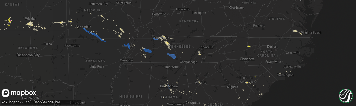 Hail map in Tennessee on July 31, 2021