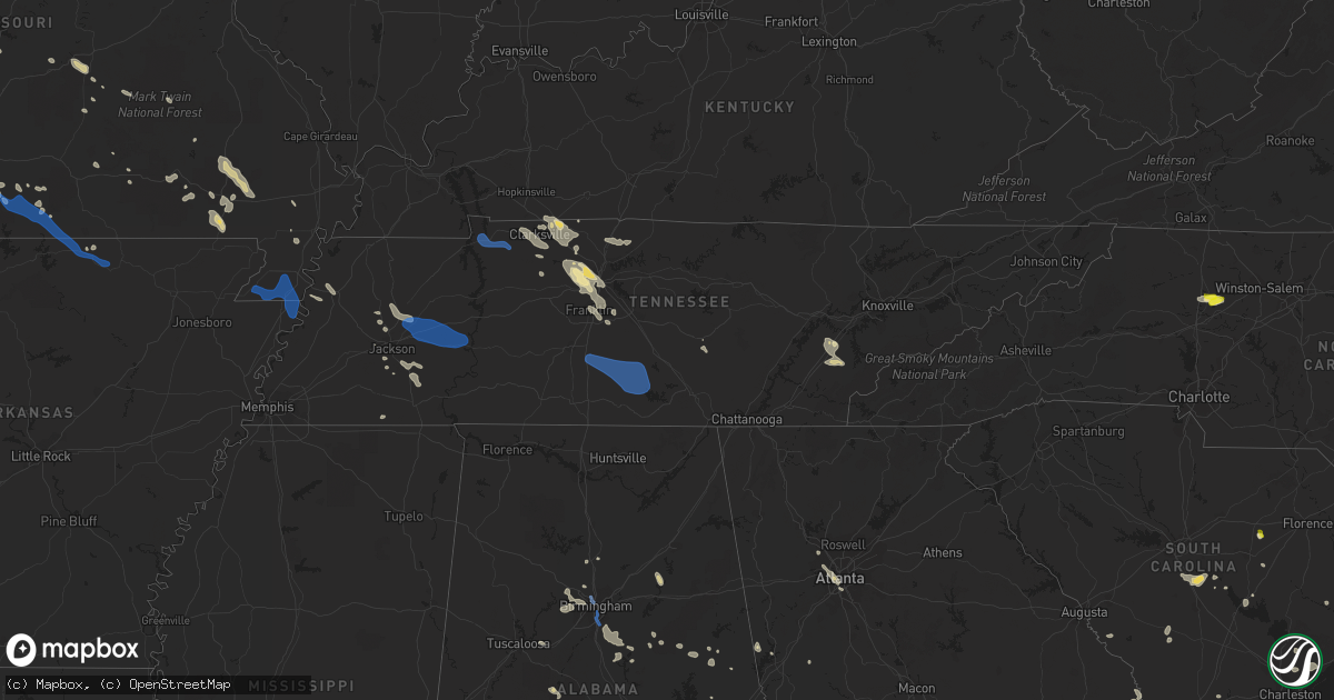 Hail map in Tennessee on July 31, 2021