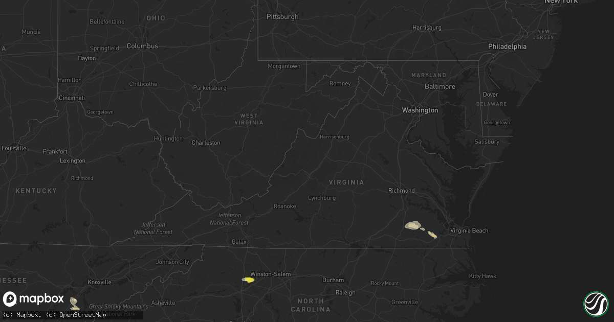 Hail map in Virginia on July 31, 2021